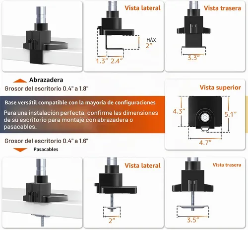 Vista 5 de Brazo de monitor dual para pantallas ultraanchas de 17-57", resistente Negro