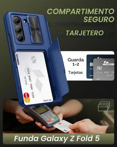 Vista 3 de Funda para Samsung Galaxy Z Fold 5 y Soporte para S Pen y Protección de Bisagra y Cubierta de Cámara, Tarjetero Incorporado y Protector de Pantalla