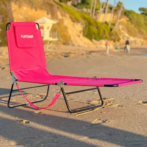 Vista 7 de EASYGO PRODUCTS Silla de césped, tumbona, 2 patas, soporte de material de poliéster, respaldo reclinable, almohada ideal para playa, hogar, patio