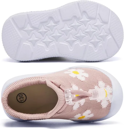 Vista 4 de MORENDL Zapatos de calcetín para caminar para bebé, 2 pies pequeños, pantuflas para niños pequeños, niñas y niños, suela suave, antideslizante