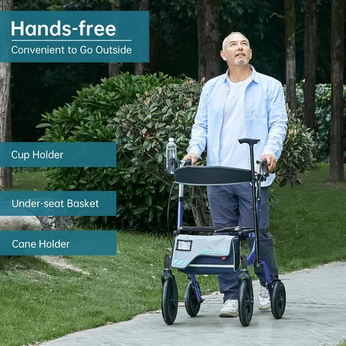 Vista 2 de ELENKER Andador todoterreno con asiento, andador rodante para exteriores, ruedas delanteras de 12" sin cámara de aire, diseño plegable compacto
