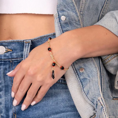 Vista 2 de Barzel Pulsera azabache chapada en oro de 18 quilates, fabricada en Brasil