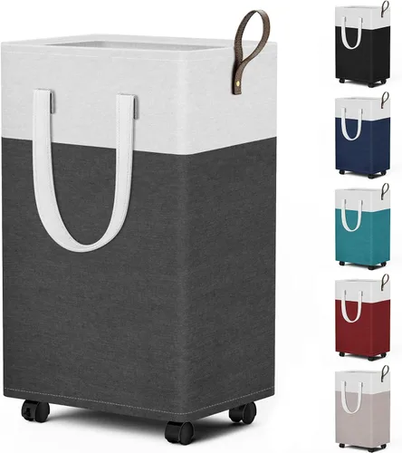 Vista 19 de HomeHacks - Cesta de lavandería rodante de 75L con ruedas, cesta de ropa plegable e impermeable, cesta de ropa móvil, contenedores de almacenamiento