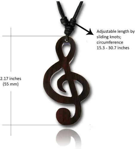 Vista 2 de Earth Accessories Collar de madera orgánica con notas musicales para mujer, collar con dije de clave de agudos o joyería musical