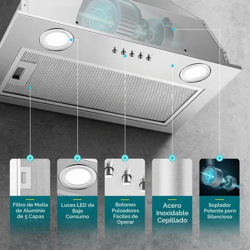 Vista 2 de Campana extractora de 20 pulgadas, campana de cocina integrada de 600 CFM, convertible con conductos/sin conductos, inserto de campana