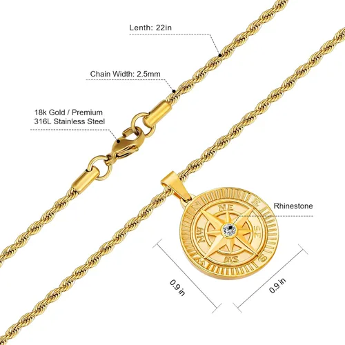Vista 4 de KRKC&CO Coin Necklace Pendant, Gold Medallion Necklace Chain, CompassSt. ChristopherLionMedusaAngel Circle Vintage Coin Necklace For Men, Him