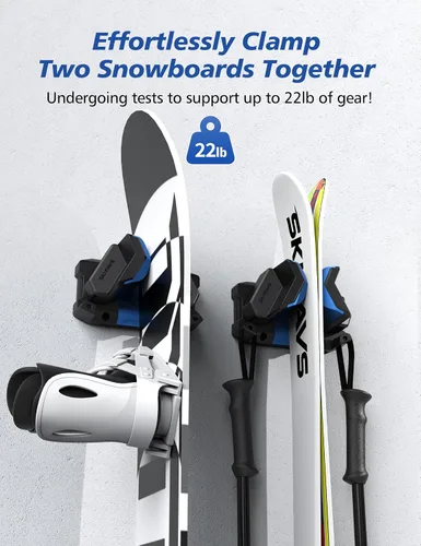 Vista 4 de Estante de pared para esquís y snowboard, soporte de pared para esquís y soporte de pared para esquís que ahorra espacio en el garaje, organizador
