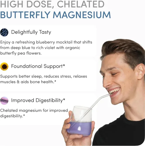 Vista 2 de Polvo de glicinato de magnesio 200 mg Bisglicinato quelado de alta absorción con flor de guisante de mariposa orgánica Apoya el alivio