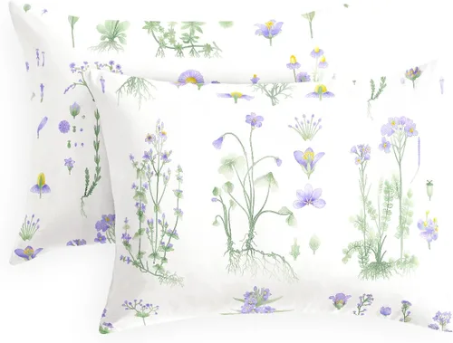 Vista 8 de Wake In Cloud - Floral Pillow Cases, 100% Cotton Fabric, Flower Cottagecore Botanical Cute Pattern Printed, Set of 2 Pillowcases Pillow Shams
