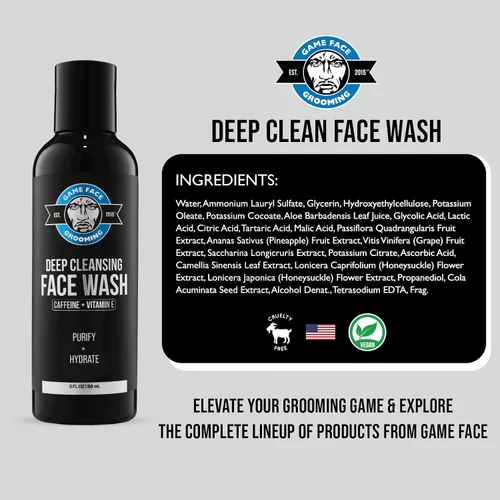 Vista 5 de Game Face Grooming - Lavado facial para hombre, lavado facial de limpieza profunda con cafeína y vitamina E, glicerina, madreselva, aloe vera