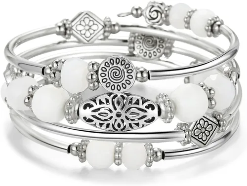 Vista 25 de FULU AUTUMN Pulseras apilables con cuentas para mujer, pulsera bohemia de plata envolvente, joyería de moda en capas, regalos para ella 17-negro