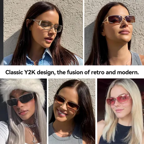 Vista 6 de Dollger Y2k - Lentes de sol para mujer, de moda, Y2K, de metal, envolventes, retro, 2000S
