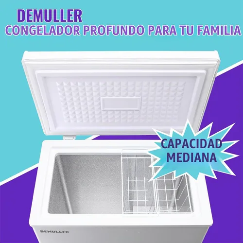 Vista 2 de DEMULLER Congelador de pecho, pequeña máquina de congelación profunda blanca de 4.0 pies cúbicos, compacta con puerta superior abatible y panel
