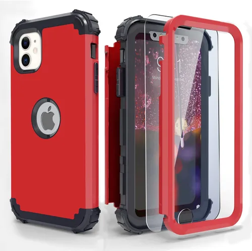 Vista 11 de IDweel Funda para iPhone 11 con Protector de Pantalla de Vidrio Templado, Híbrida 3 en 1 Resistente a Golpes Delgada de Protección Resistente
