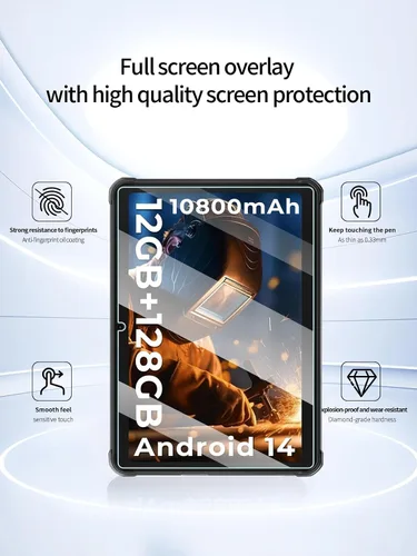 Vista 2 de Protector de pantalla para tableta HOTWAV R8 resistente Android de 14 a 10.1 pulgadas HD+ impermeable, UYRUREL antiarañazos, dureza 9H, sensible al