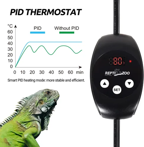 Vista 5 de REPTI ZOO Luminaria de Luz Dual para Reptiles con Termostato de Atenuación y Temporizador, Luminaria de Domo Profundo con Termostato de Atenuación