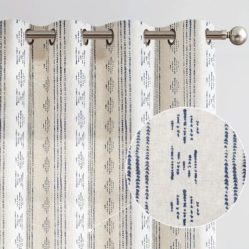 Vista 10 de jinchan Cortinas bohemias a rayas para sala de estar, cortinas de lino estilo granja de 63 pulgadas de largo, 2 paneles para dormitorio, mudcloth