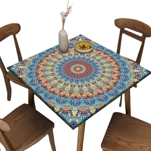 Vista 56 de Mantel redondo ajustable con borde elástico floral azul, mantel con borde elástico de estilo floral pastoral, almohadilla de mesa de poliéster