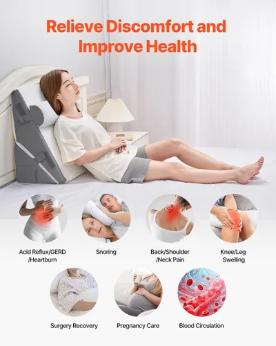 Vista 5 de VEVOR - Juego de 3 almohadas de cuña para cama ajustables y ortopédicas para dormir, con funda lavable de jacquard y soporte de espuma, almohada