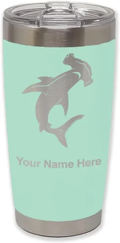 Vista 35 de LaserGram Vaso aislado al vacío de 20 onzas, tiburón martillo, grabado personalizado incluido (negro)