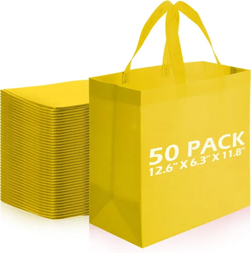 Vista 18 de Reginary 50 bolsas reutilizables a granel, bolsas de compras no tejidas con asas, plegables para boutiques (beige)