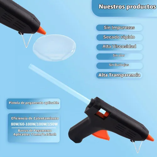Vista 4 de MATUFF Barras de pegamento caliente tamaño completo, 0.43 pulgadas de diámetro x 8 pulgadas de largo, 52 unidades de EVA transparente de pegamento