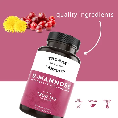Vista 4 de Thomas' all-natural Remedies D-manosa 1200mg - con arándano y diente de león - Apoyo natural para la salud del tracto urinario y las infecciones