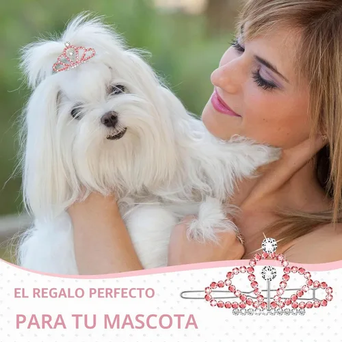 Vista 5 de MTLEE Accesorios para el cabello con diamantes de imitación de cristal, 2 pinzas de tiara para perros, niñas y disfraces de aseo de mascotas (rosa)