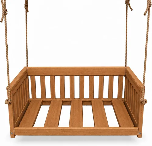 Vista 30 de Amish Made Antique Mahogany Mission Swing, Made in USA Deep Seating Mission Collection HDPE Poly Lumber Porch Swing with Rope, All-Weather Outdoor