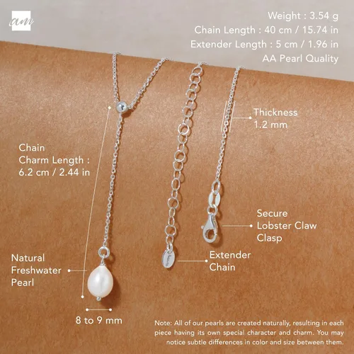 Vista 5 de Amberta Collar de perlas de agua dulce de plata de ley 925 para mujer