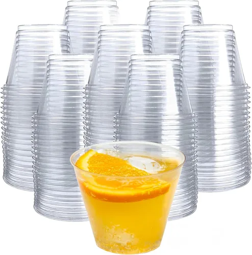 Vista 19 de Prestee Paquete de 50 vasos de plástico – Vasos desechables transparentes de 9 onzas para bebidas frías, cócteles y postres – Taza pequeña duradera