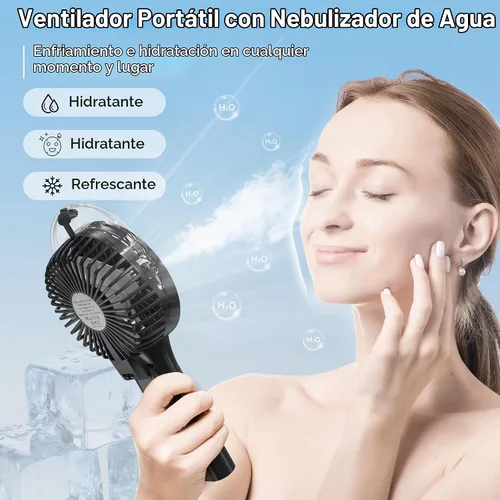 Vista 2 de COMLIFE Ventilador de nebulización portátil de mano, funciona con batería recargable de 3000 mAh, plegable de 180°, mini ventilador personal