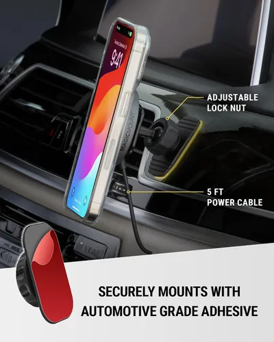 Vista 3 de Scosche MPQMD-SP MagicMount Charge Pro Qi2 Cargador de montaje en coche MagSafe de carga inalámbrica rápida, soporte magnético de teléfono celular
