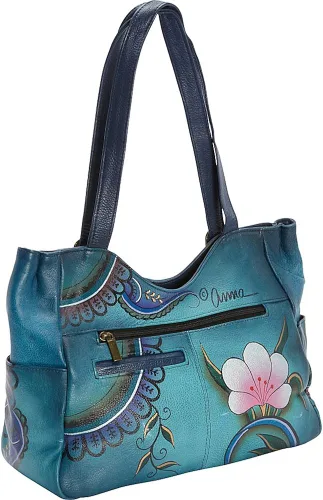 Vista 4 de Anna by Anuschka Women's Genuine Leather Shoulder Bag - Hand Painted Original Artwork Exterior