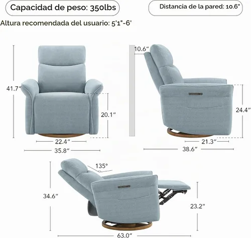 Vista 3 de CHITA Silla reclinable giratoria eléctrica para guardería, motor triple Azul bebé