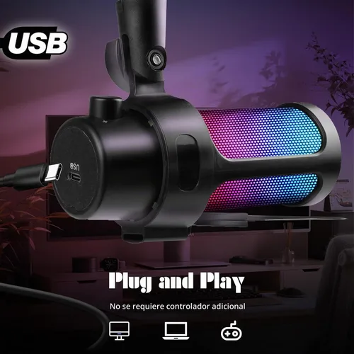 Vista 3 de VCOM Micrófono USB para juegos, micrófono de brazo dinámico de condensador para podcasting, transmisión, con soporte de brazo de brazo, silencio