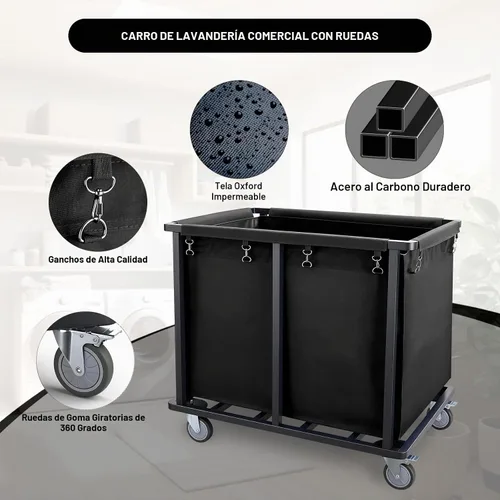 Vista 4 de Commercial Laundry Cart with Wheels,400L Industrial Laundry Cart