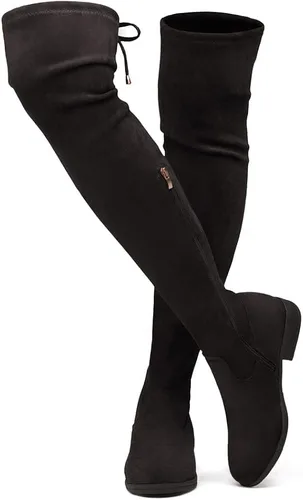 Vista 5 de Herstyle Botas altas hasta el muslo para mujer, con obsesión secreta, largas, elásticas, suaves, con tacón bajo, espalda de encaje, botas