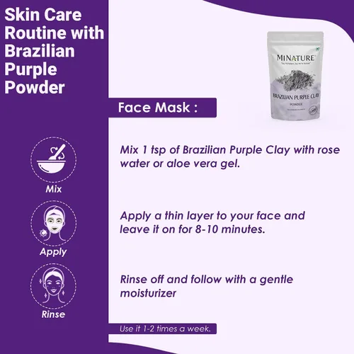 Vista 5 de minature Arcilla morada brasileña Rico en minerales para desintoxicar la piel Mascarilla facial de limpieza profunda Ideal para paquete facial