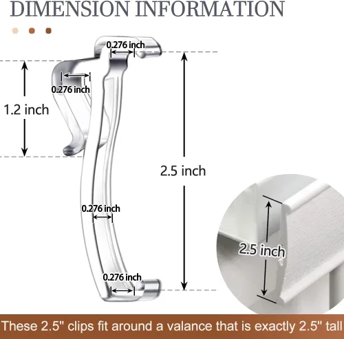 Vista 4 de Clips de cenefa de 2.5 pulgadas, clip de persiana de ventana transparente para persianas horizontales, se adapta a cenefa de 2.5 pulgadas (6 piezas)