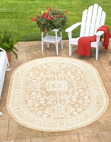 Vista 28 de Unique Loom Outdoor Aztec Collection Alfombra de área, Chalca (5 pies 3 pulgadas, octágono, aguamarina/marfil)