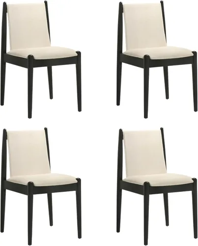 Vista 12 de DUOMAY Juego de 2 sillas de comedor modernas tapizadas de lino beige, sillas de madera sin brazos con cojín de asiento acolchado y marco resistente