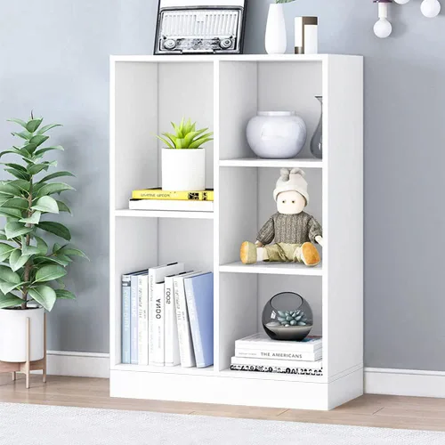 Vista 12 de IOTXY - Estantería de madera con espacios abiertos, 3 niveles, con patas, 5 cubos, color azul brillante Nordic Minimalist Style, MDF