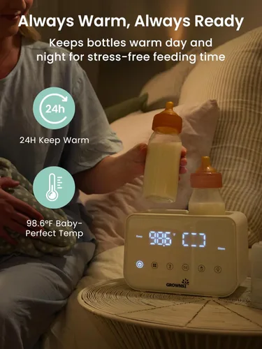 Vista 6 de Grownsy - Calentador de biberones rápido 10 en 1, control preciso de temperatura, con pantalla LCD, temporizador, descongelación, esterilización
