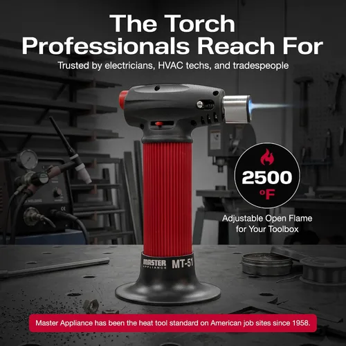 Vista 4 de Master Appliance MT-51 Antorcha de butano profesional, linterna de antorcha manual, antorcha mini de llama ajustable, recargable con combustible