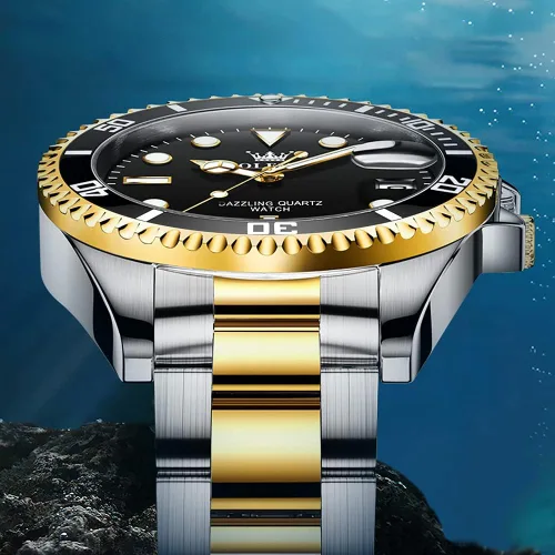 Vista 8 de OLEVS Relojes para hombre con fecha, de lujo, de cara grande, impermeable, reloj analógico, de acero inoxidable, dos tonos, reloj luminoso