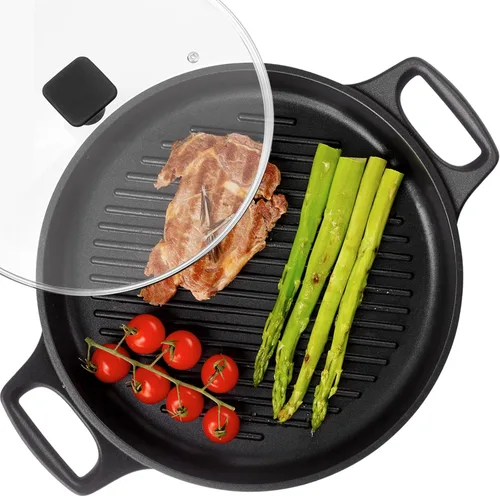 Vista 10 de S·KITCHN Sartén para parrilla con mango plegable, sartén antiadherente para estufas, sartén cuadrada compatible con inducción con boquillas