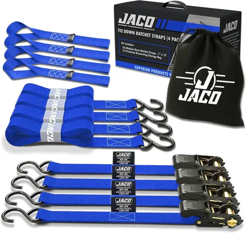 Vista 9 de JACO - Correas de amarre con trinquete, 1 pulgada x 15 pies (paquete de 4) 1,823 libras (negro)