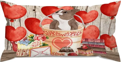 Vista 16 de Fundas de almohada lumbar con textura de madera rústica para perro en cubo, diseño de corazón rojo para el día de San Valentín, fundas de almohada