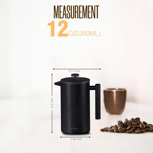 Vista 7 de Utopia Kitchen Cafetera de prensa francesa de acero inoxidable de grado 304, 12 onzas, prensa de café aislada de doble pared con sistema
